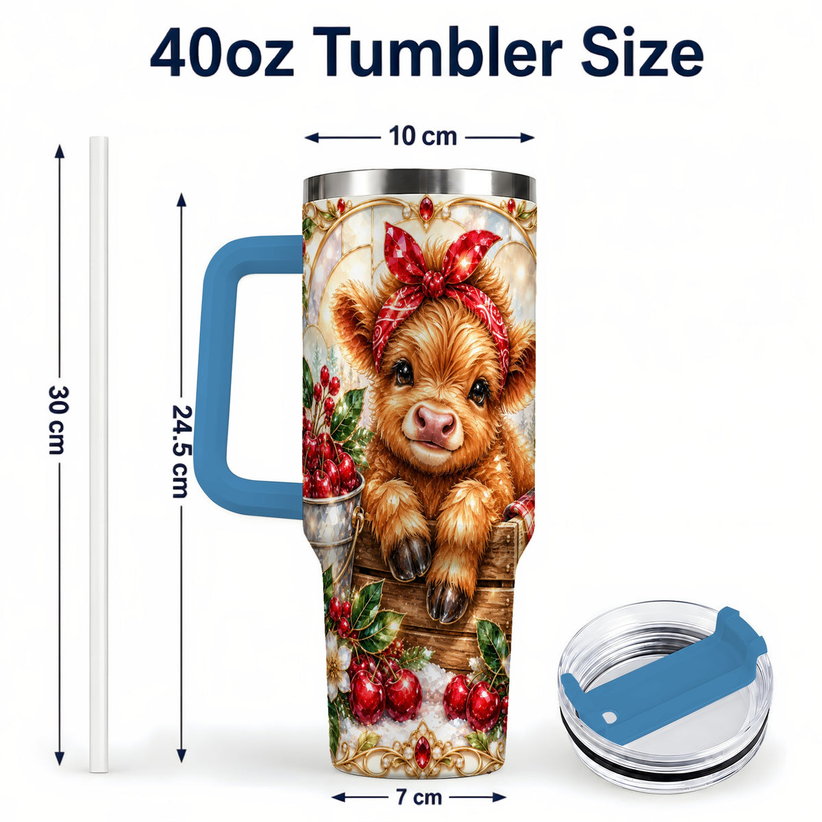 #pl[40oz|Blue] Highland Cow 40oz Tumbler, Christmas Tumbler, Stainless Steel Travel Cup