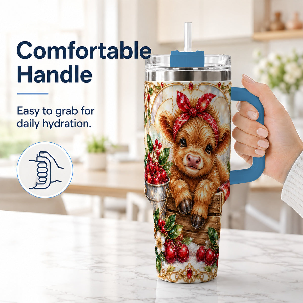 #pl[40oz|Blue] Highland Cow 40oz Tumbler, Christmas Tumbler, Stainless Steel Travel Cup