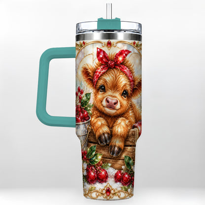 #pl[40oz|Green] Highland Cow 40oz Tumbler, Christmas Tumbler, Stainless Steel Travel Cup