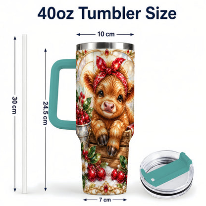 #pl[40oz|Green] Highland Cow 40oz Tumbler, Christmas Tumbler, Stainless Steel Travel Cup