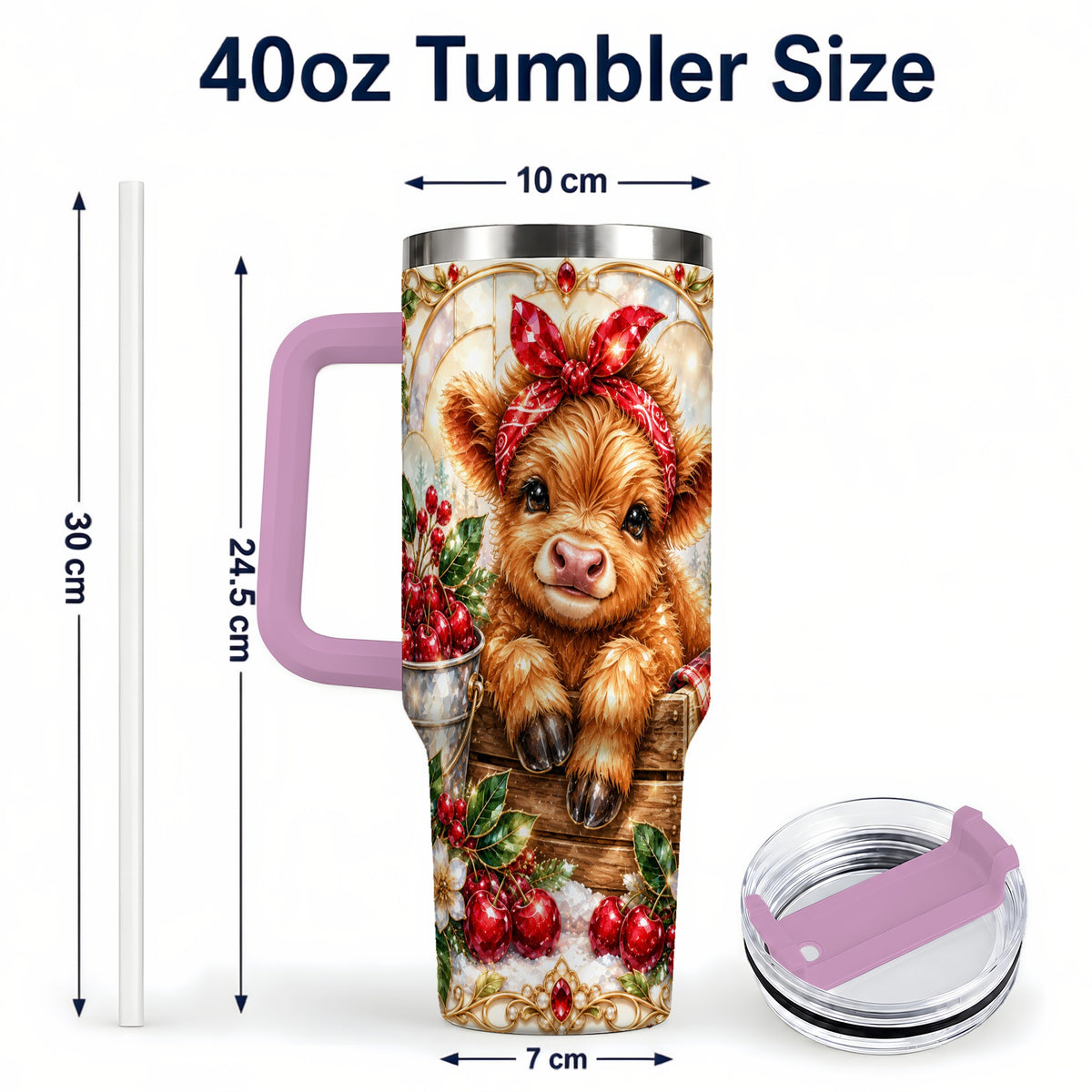 #pl[40oz|Pink] Highland Cow 40oz Tumbler, Christmas Tumbler, Stainless Steel Travel Cup