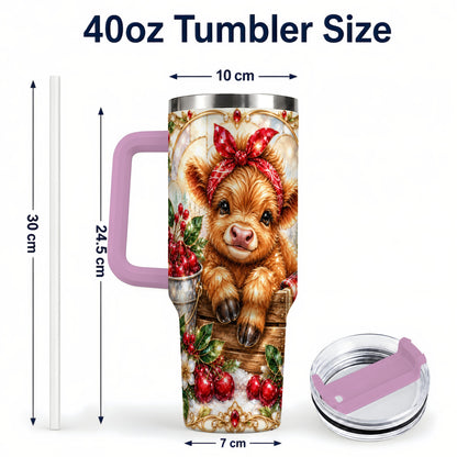 #pl[40oz|Pink] Highland Cow 40oz Tumbler, Christmas Tumbler, Stainless Steel Travel Cup