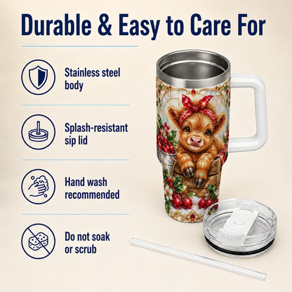 Highland Cow 40oz Tumbler, Christmas Tumbler, Stainless Steel Travel Cup