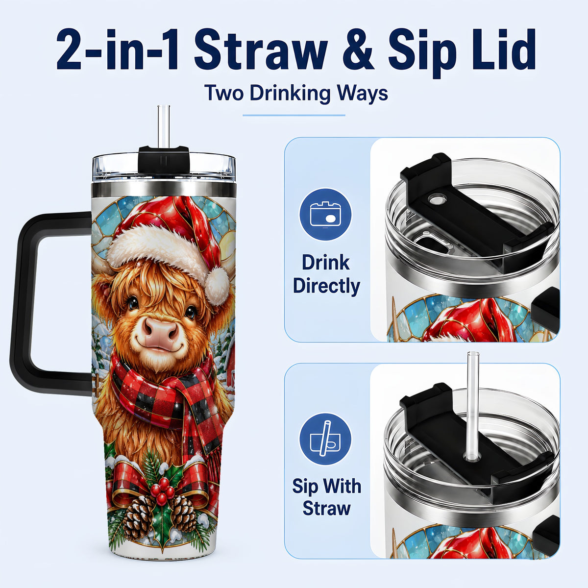 #pl[40oz|Black] Santa Cow 40oz Tumbler, Christmas Tumbler, Stainless Steel Travel Cup