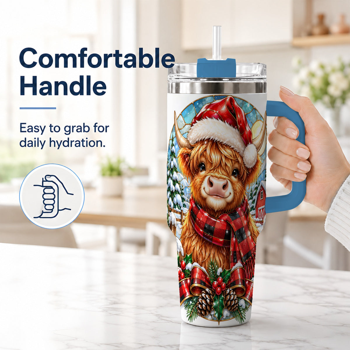 #pl[40oz|Blue] Santa Cow 40oz Tumbler, Christmas Tumbler, Stainless Steel Travel Cup