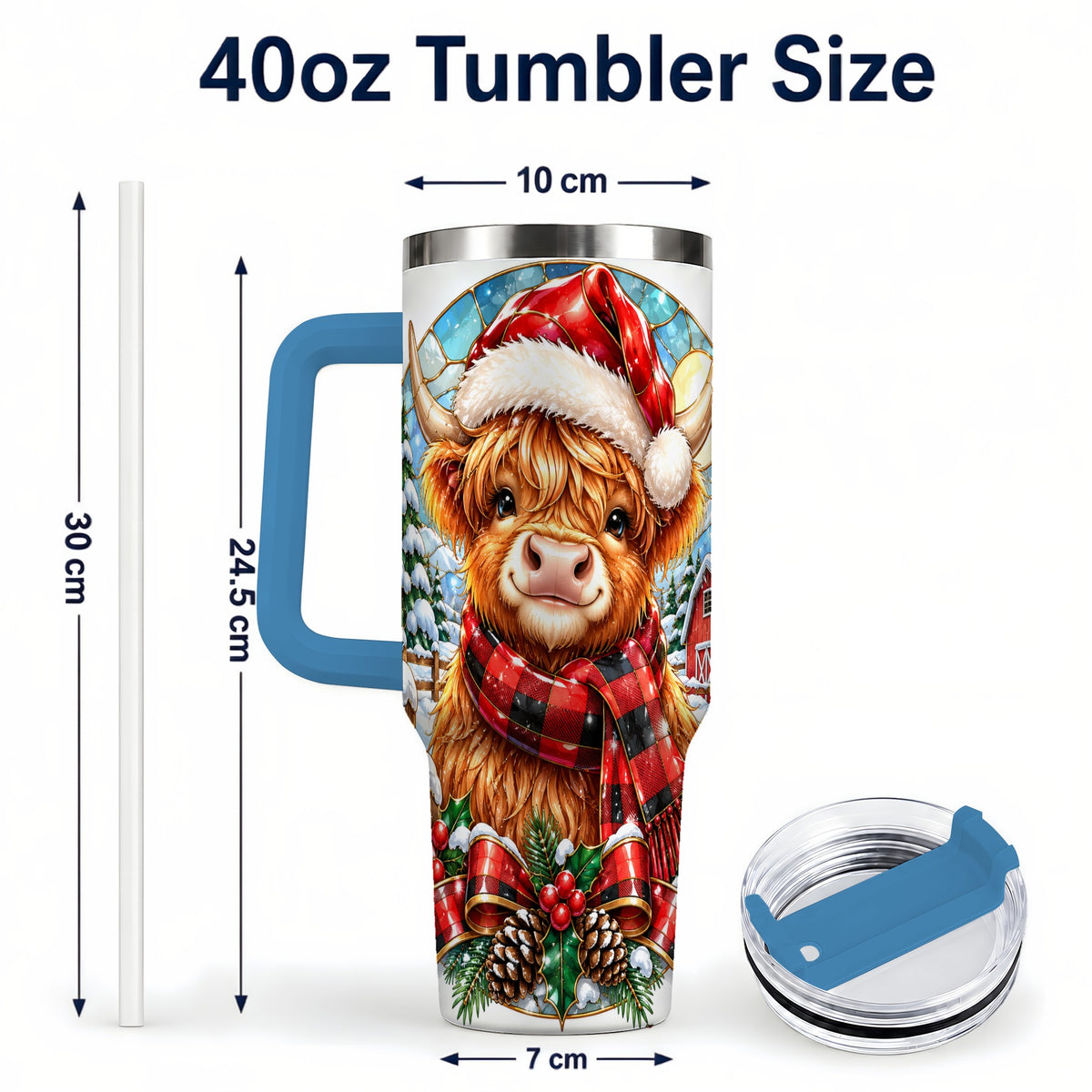#pl[40oz|Blue] Santa Cow 40oz Tumbler, Christmas Tumbler, Stainless Steel Travel Cup