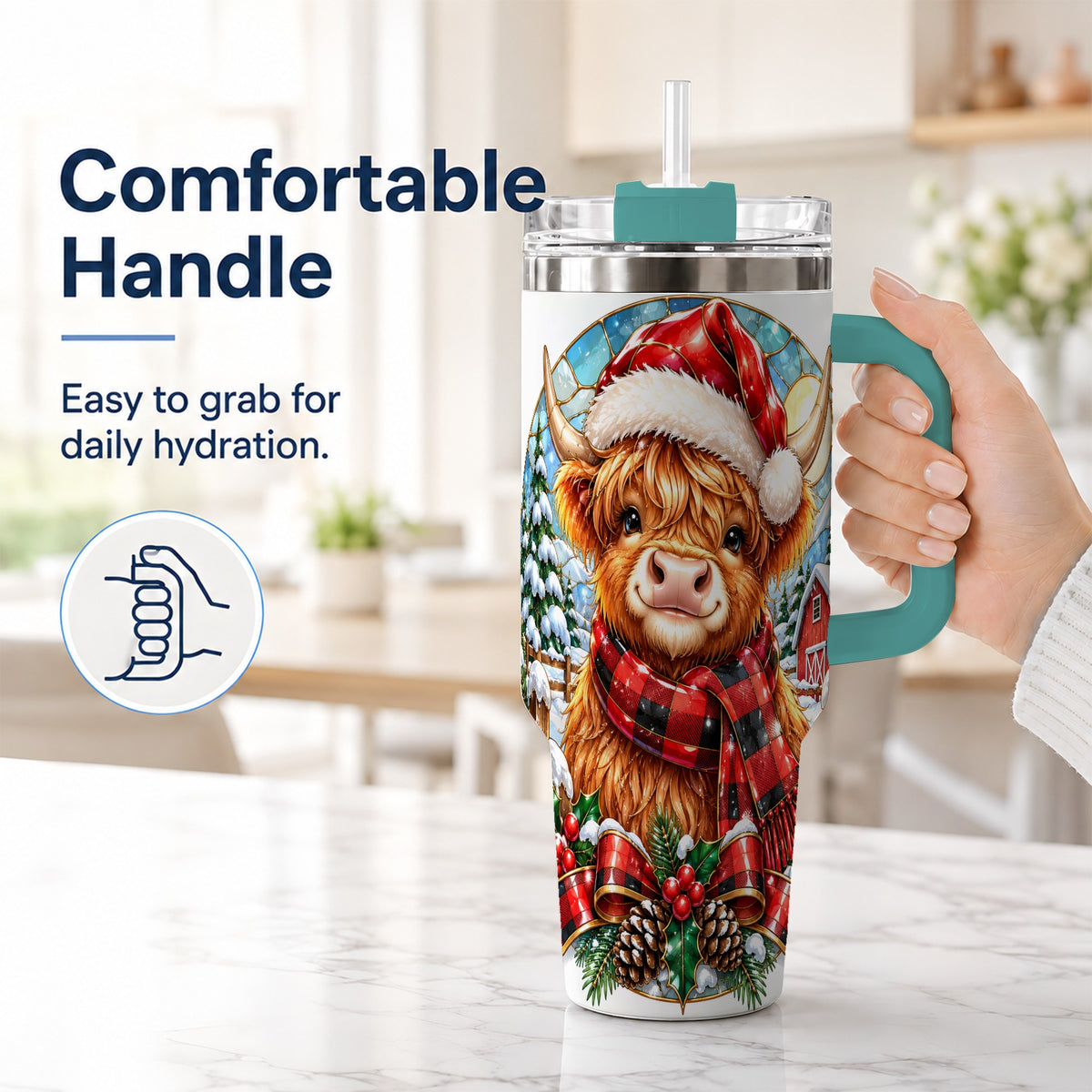 #pl[40oz|Green] Santa Cow 40oz Tumbler, Christmas Tumbler, Stainless Steel Travel Cup