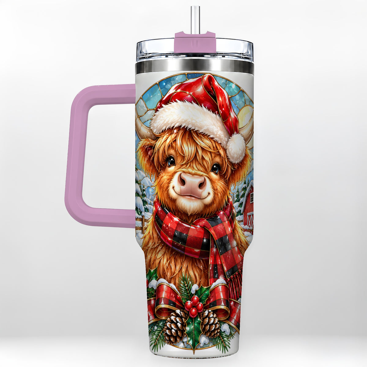 #pl[40oz|Pink] Santa Cow 40oz Tumbler, Christmas Tumbler, Stainless Steel Travel Cup