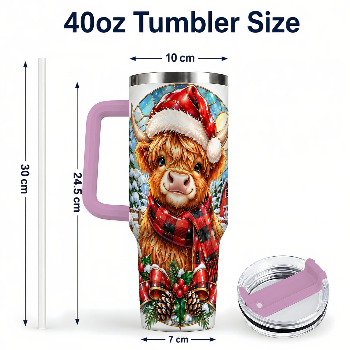 #pl[40oz|Pink] Santa Cow 40oz Tumbler, Christmas Tumbler, Stainless Steel Travel Cup