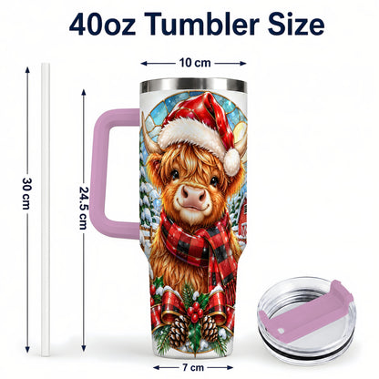 #pl[40oz|Pink] Santa Cow 40oz Tumbler, Christmas Tumbler, Stainless Steel Travel Cup