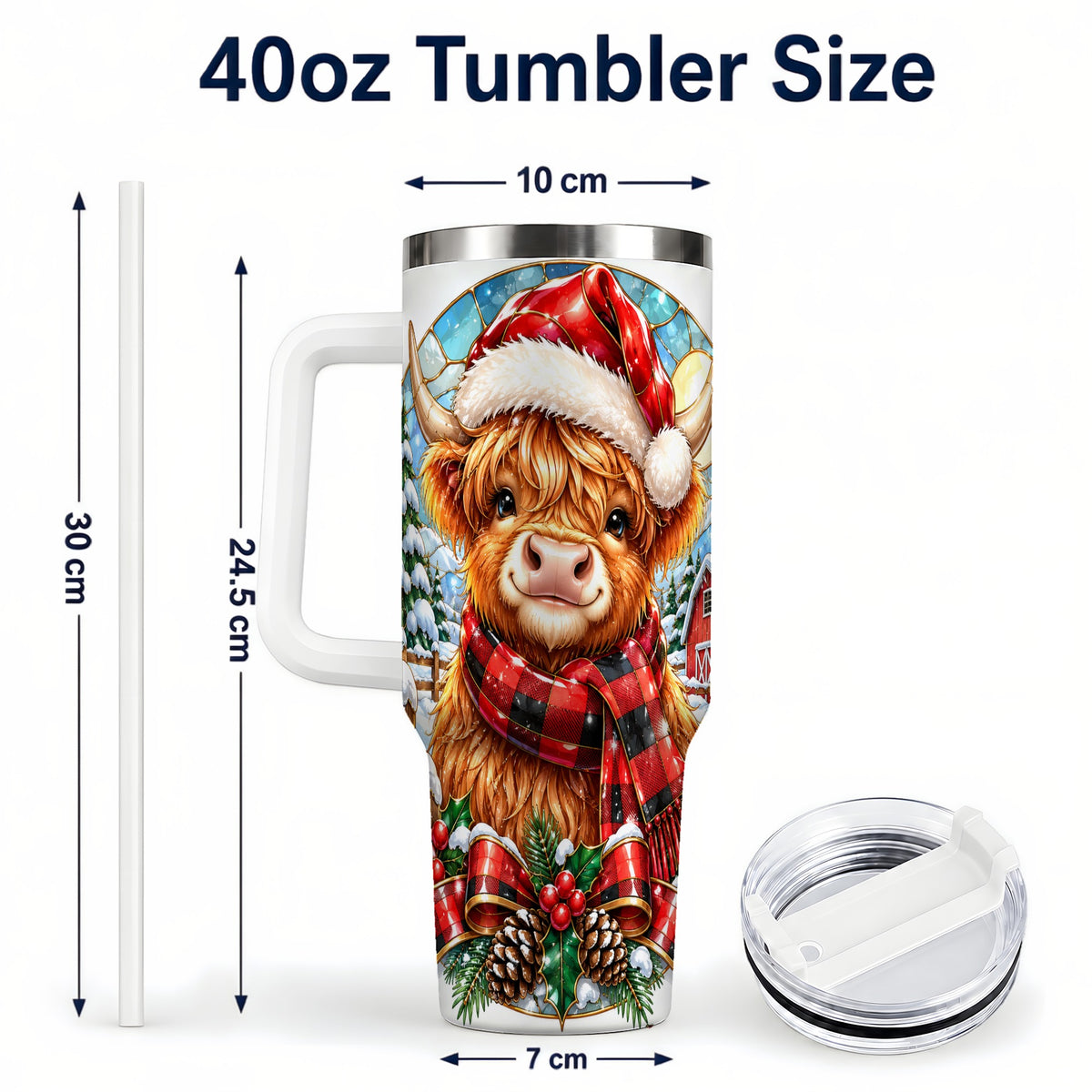 #pl[40oz|White] Santa Cow 40oz Tumbler, Christmas Tumbler, Stainless Steel Travel Cup