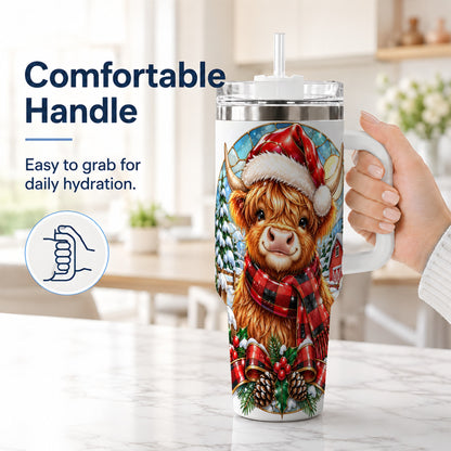 #pl[40oz|White] Santa Cow 40oz Tumbler, Christmas Tumbler, Stainless Steel Travel Cup