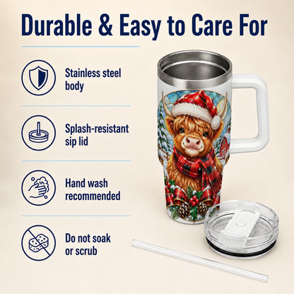 Santa Cow 40oz Tumbler, Christmas Tumbler, Stainless Steel Travel Cup