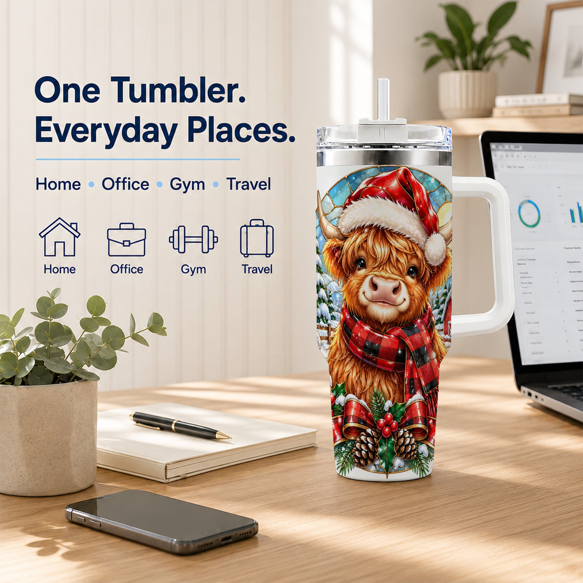 Santa Cow 40oz Tumbler, Christmas Tumbler, Stainless Steel Travel Cup