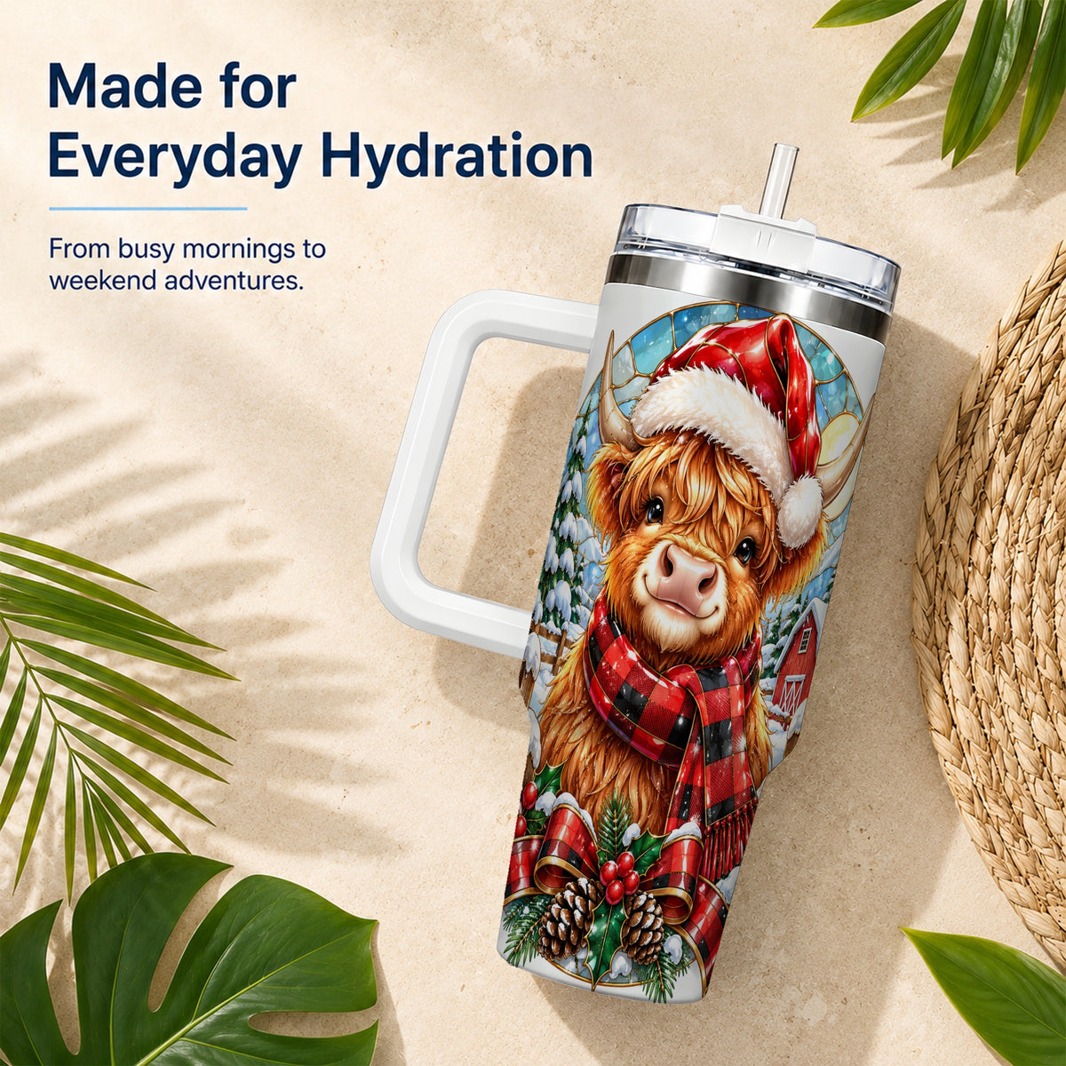 Santa Cow 40oz Tumbler, Christmas Tumbler, Stainless Steel Travel Cup