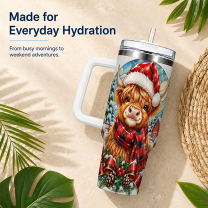 Santa Cow 40oz Tumbler, Christmas Tumbler, Stainless Steel Travel Cup