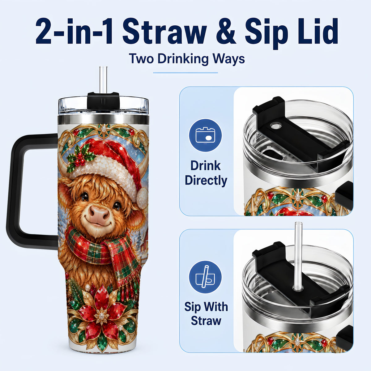 #pl[40oz|Black] Jeweled Cow 40oz Tumbler, Christmas Tumbler, Stainless Steel Travel Cup