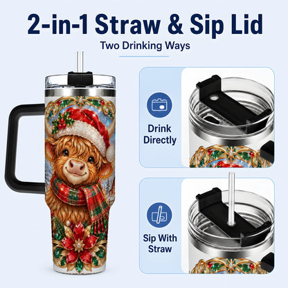 #pl[40oz|Black] Jeweled Cow 40oz Tumbler, Christmas Tumbler, Stainless Steel Travel Cup