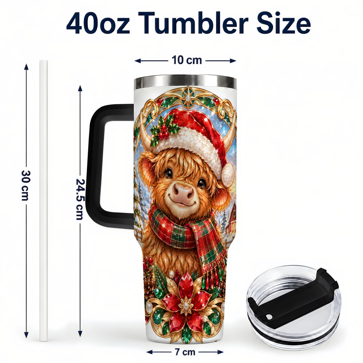 #pl[40oz|Black] Jeweled Cow 40oz Tumbler, Christmas Tumbler, Stainless Steel Travel Cup