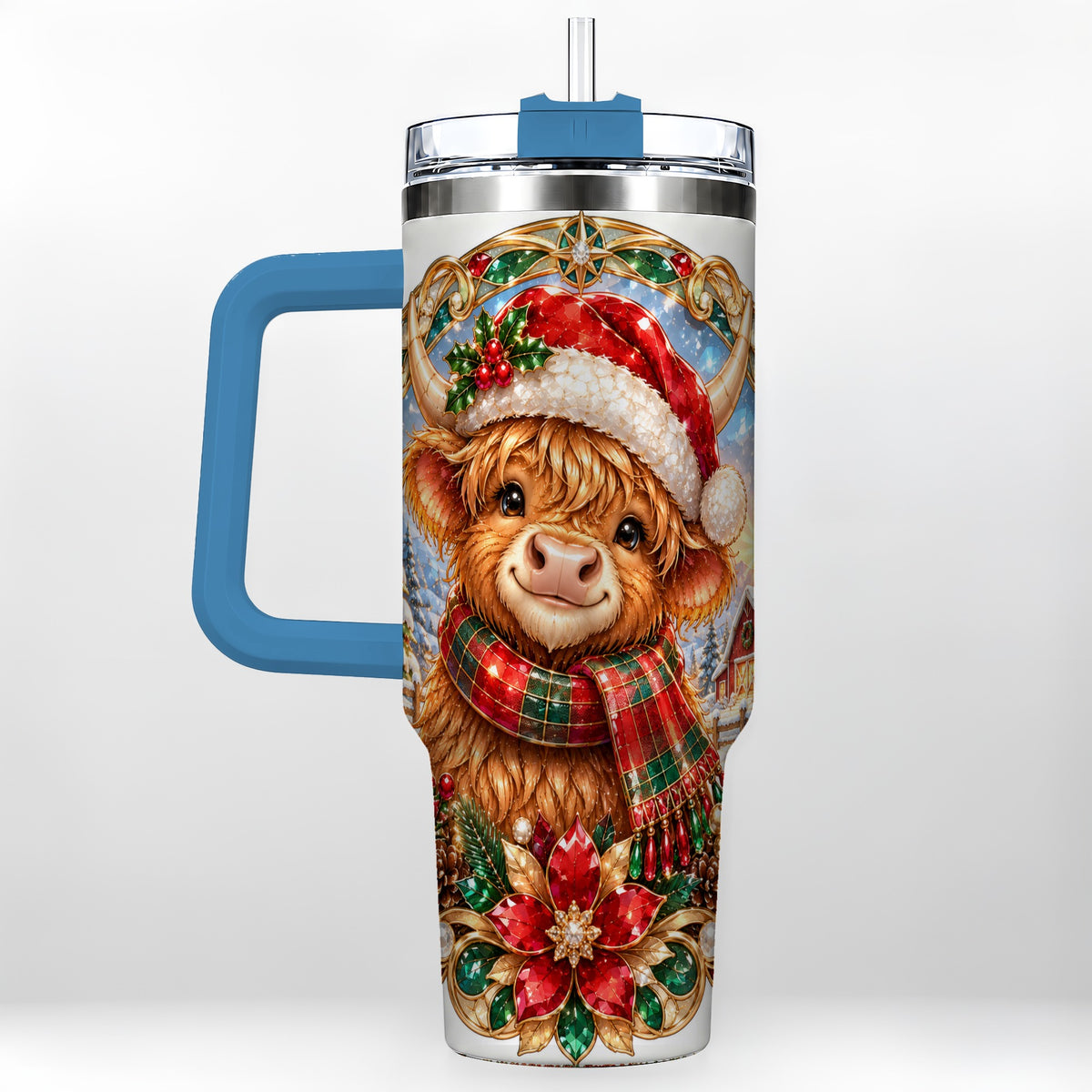 #pl[40oz|Blue] Jeweled Cow 40oz Tumbler, Christmas Tumbler, Stainless Steel Travel Cup
