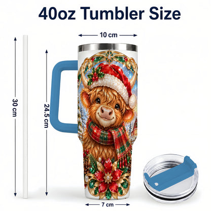 #pl[40oz|Blue] Jeweled Cow 40oz Tumbler, Christmas Tumbler, Stainless Steel Travel Cup