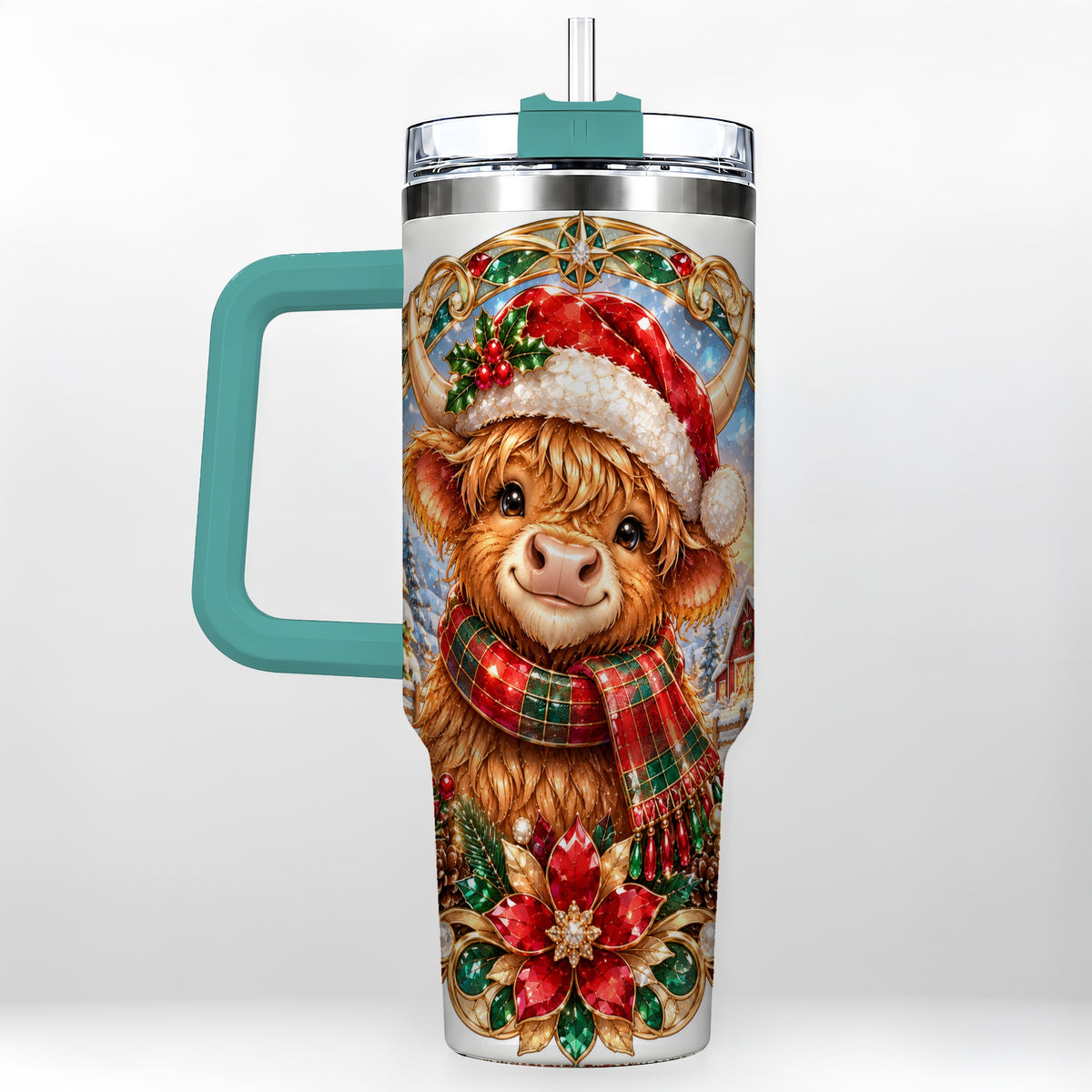 #pl[40oz|Green] Jeweled Cow 40oz Tumbler, Christmas Tumbler, Stainless Steel Travel Cup
