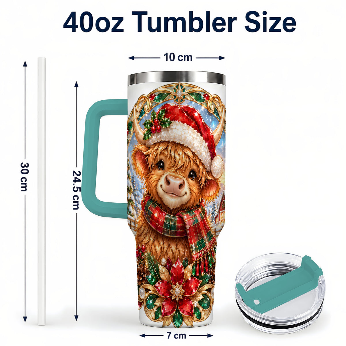 #pl[40oz|Green] Jeweled Cow 40oz Tumbler, Christmas Tumbler, Stainless Steel Travel Cup