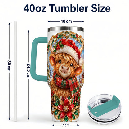 #pl[40oz|Green] Jeweled Cow 40oz Tumbler, Christmas Tumbler, Stainless Steel Travel Cup
