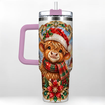 #pl[40oz|Pink] Jeweled Cow 40oz Tumbler, Christmas Tumbler, Stainless Steel Travel Cup