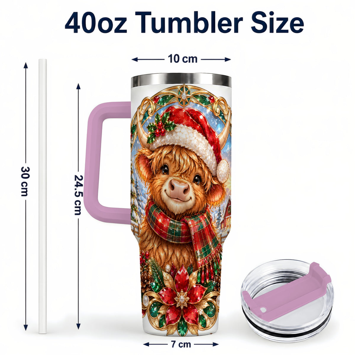 #pl[40oz|Pink] Jeweled Cow 40oz Tumbler, Christmas Tumbler, Stainless Steel Travel Cup
