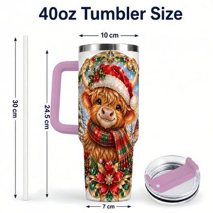 #pl[40oz|Pink] Jeweled Cow 40oz Tumbler, Christmas Tumbler, Stainless Steel Travel Cup