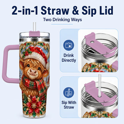 #pl[40oz|Pink] Jeweled Cow 40oz Tumbler, Christmas Tumbler, Stainless Steel Travel Cup