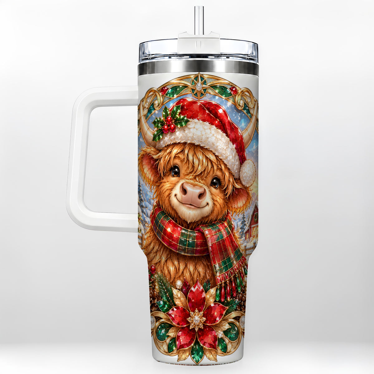 Jeweled Cow 40oz Tumbler, Christmas Tumbler, Stainless Steel Travel Cup