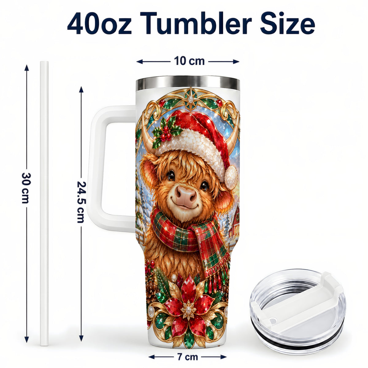 #pl[40oz|White] Jeweled Cow 40oz Tumbler, Christmas Tumbler, Stainless Steel Travel Cup