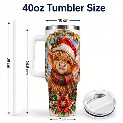 #pl[40oz|White] Jeweled Cow 40oz Tumbler, Christmas Tumbler, Stainless Steel Travel Cup