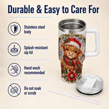 Jeweled Cow 40oz Tumbler, Christmas Tumbler, Stainless Steel Travel Cup