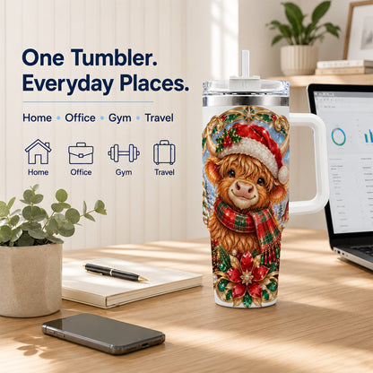 Jeweled Cow 40oz Tumbler, Christmas Tumbler, Stainless Steel Travel Cup