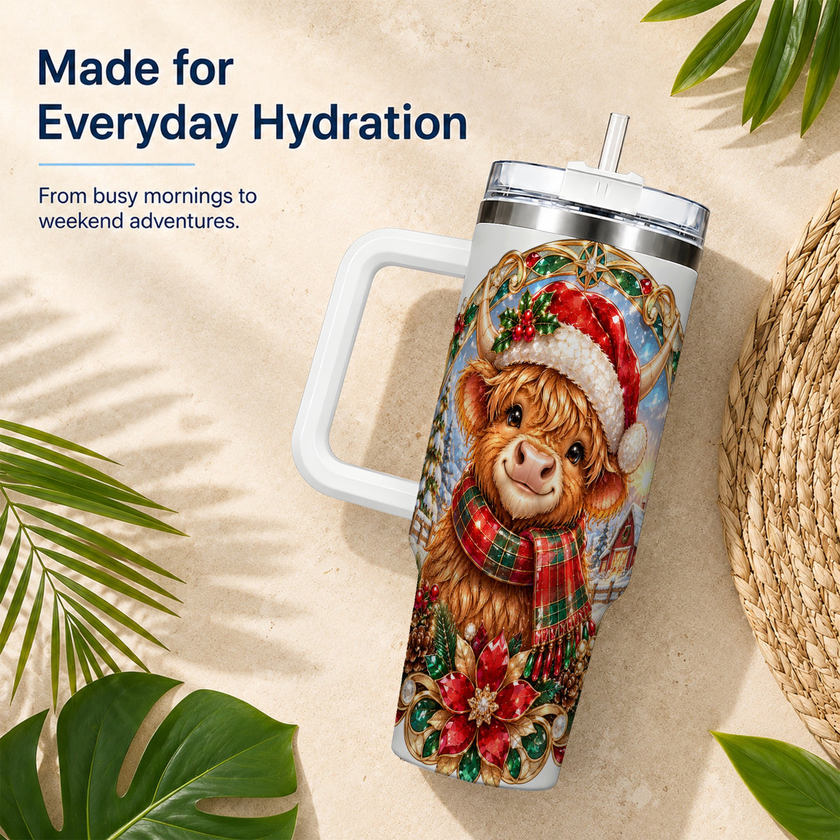 Jeweled Cow 40oz Tumbler, Christmas Tumbler, Stainless Steel Travel Cup