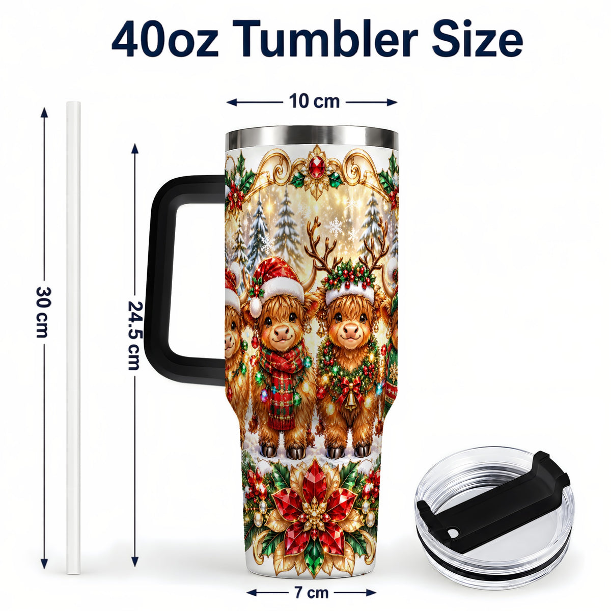 #pl[40oz|Black] Four Highland Cows 40oz Tumbler, Christmas Tumbler, Steel Travel Cup