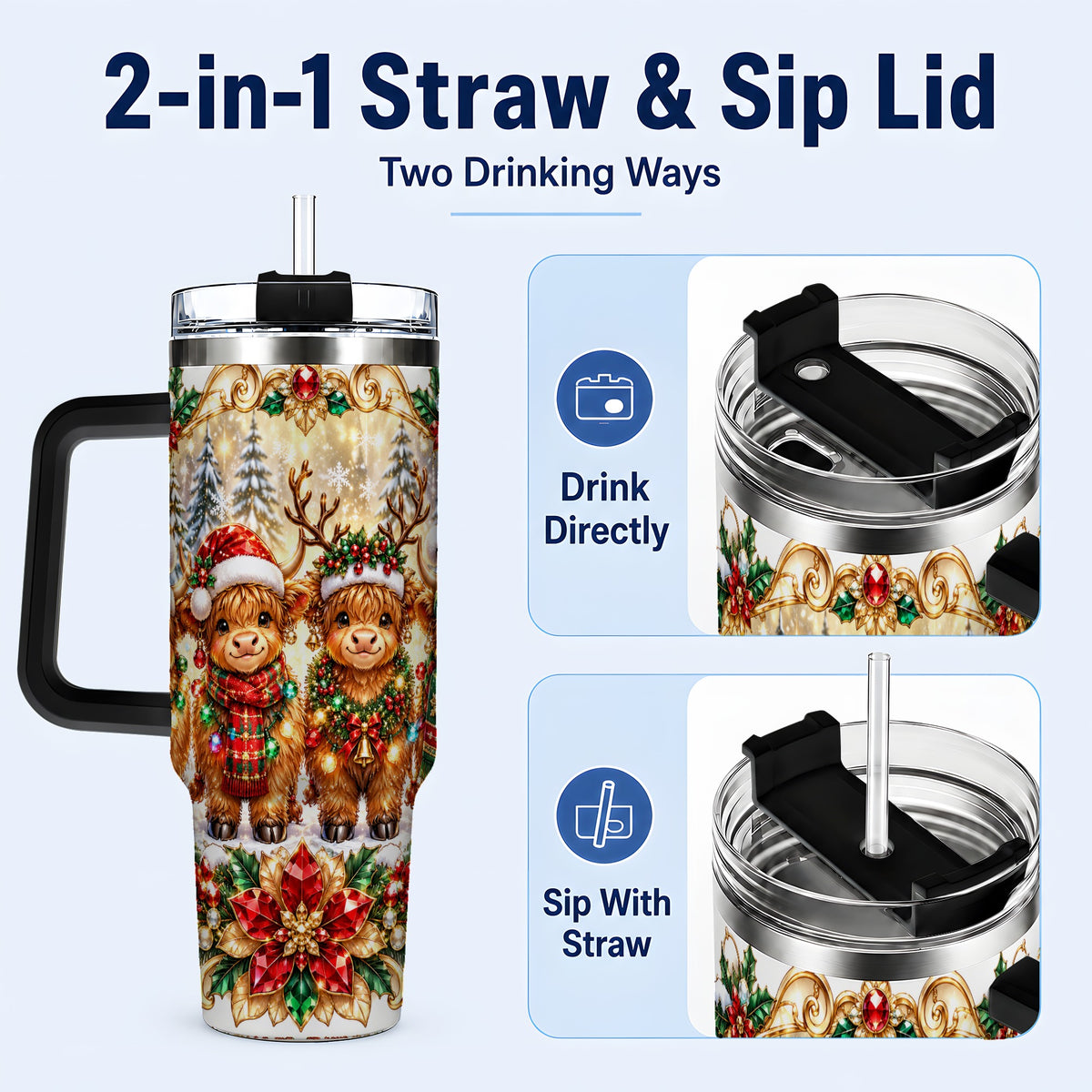 #pl[40oz|Black] Four Highland Cows 40oz Tumbler, Christmas Tumbler, Steel Travel Cup