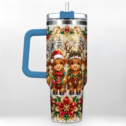 #pl[40oz|Blue] Four Highland Cows 40oz Tumbler, Christmas Tumbler, Steel Travel Cup