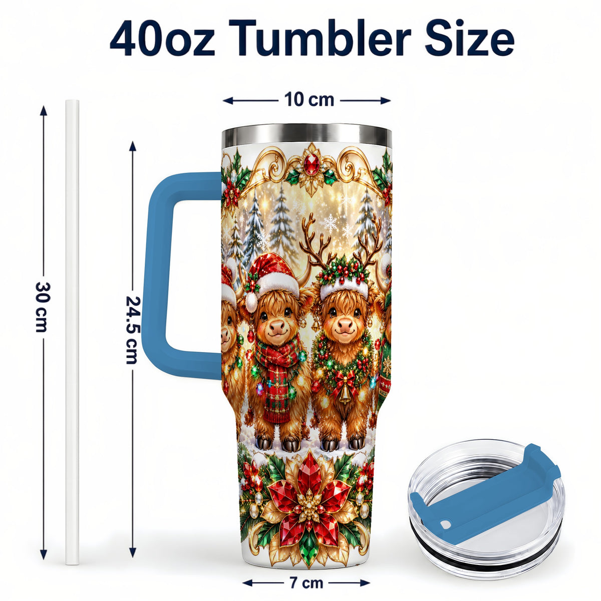#pl[40oz|Blue] Four Highland Cows 40oz Tumbler, Christmas Tumbler, Steel Travel Cup