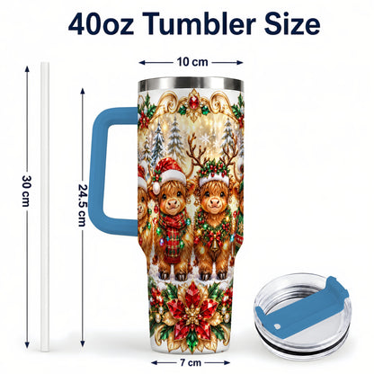 #pl[40oz|Blue] Four Highland Cows 40oz Tumbler, Christmas Tumbler, Steel Travel Cup