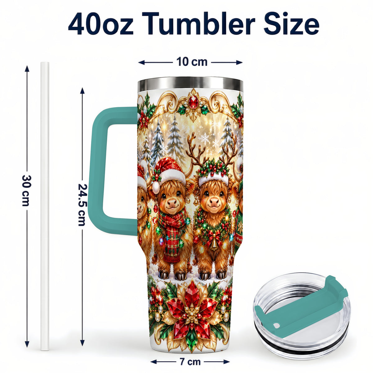 #pl[40oz|Green] Four Highland Cows 40oz Tumbler, Christmas Tumbler, Steel Travel Cup