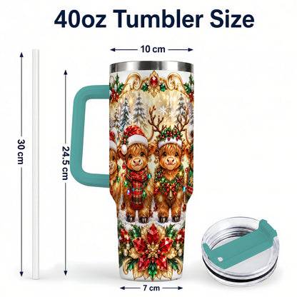 #pl[40oz|Green] Four Highland Cows 40oz Tumbler, Christmas Tumbler, Steel Travel Cup