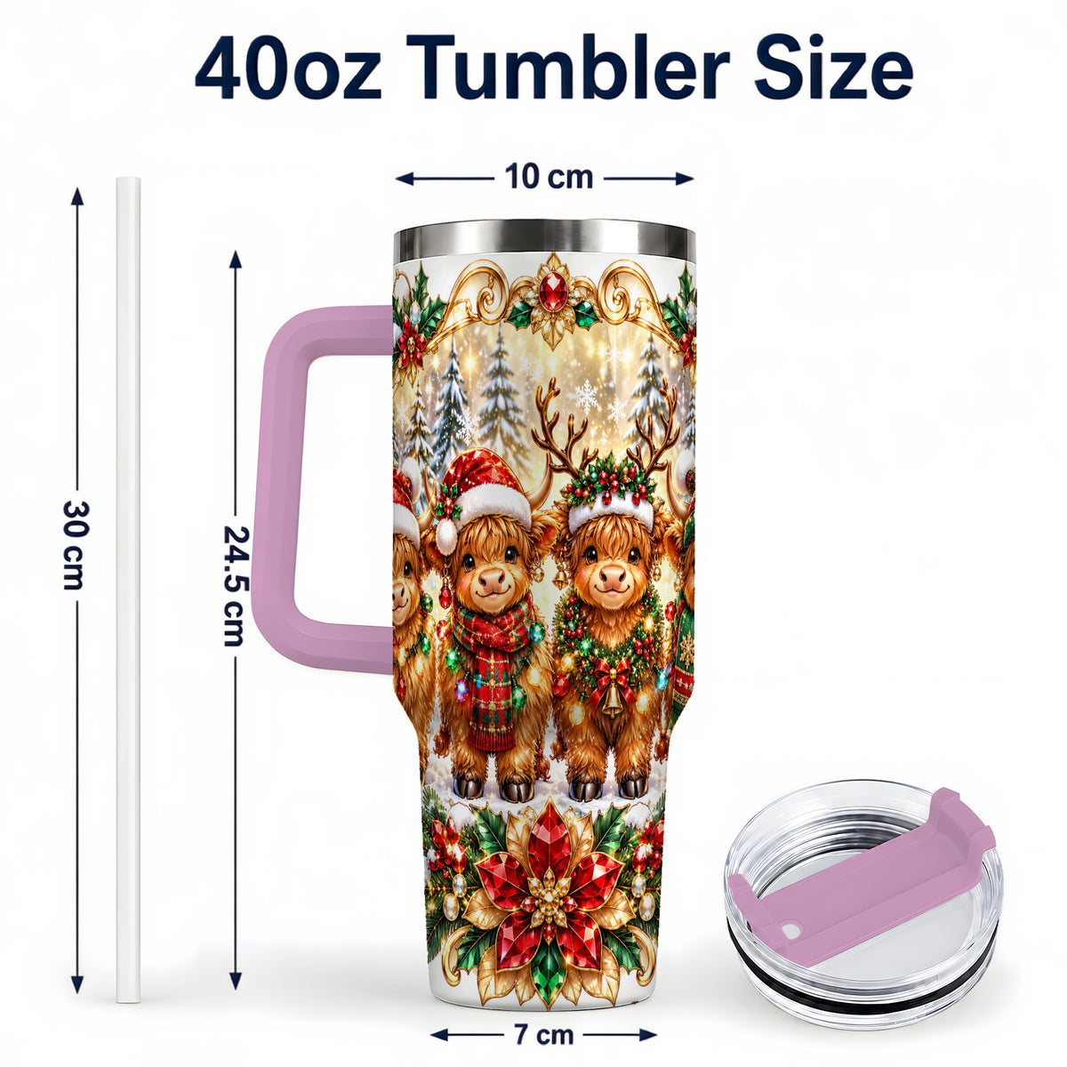 #pl[40oz|Pink] Four Highland Cows 40oz Tumbler, Christmas Tumbler, Steel Travel Cup