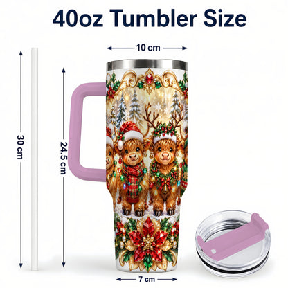 #pl[40oz|Pink] Four Highland Cows 40oz Tumbler, Christmas Tumbler, Steel Travel Cup