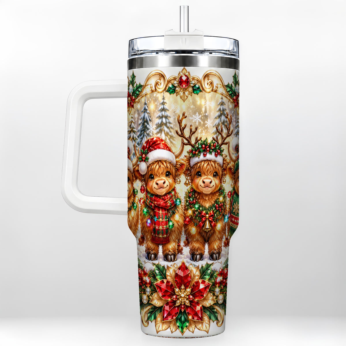 Four Highland Cows 40oz Tumbler, Christmas Tumbler, Steel Travel Cup
