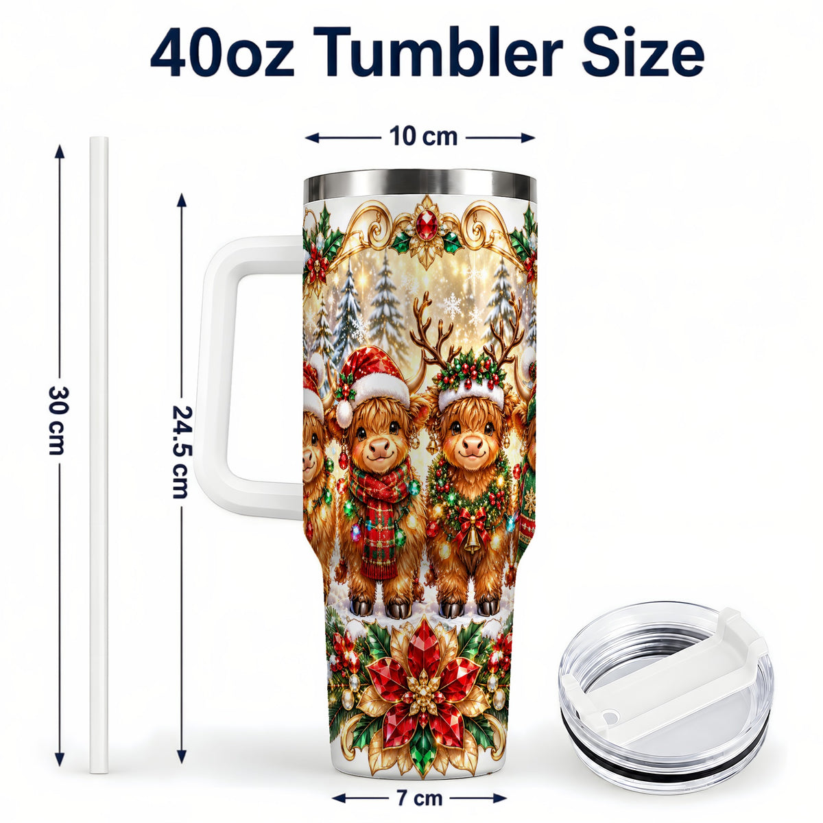 #pl[40oz|White] Four Highland Cows 40oz Tumbler, Christmas Tumbler, Steel Travel Cup