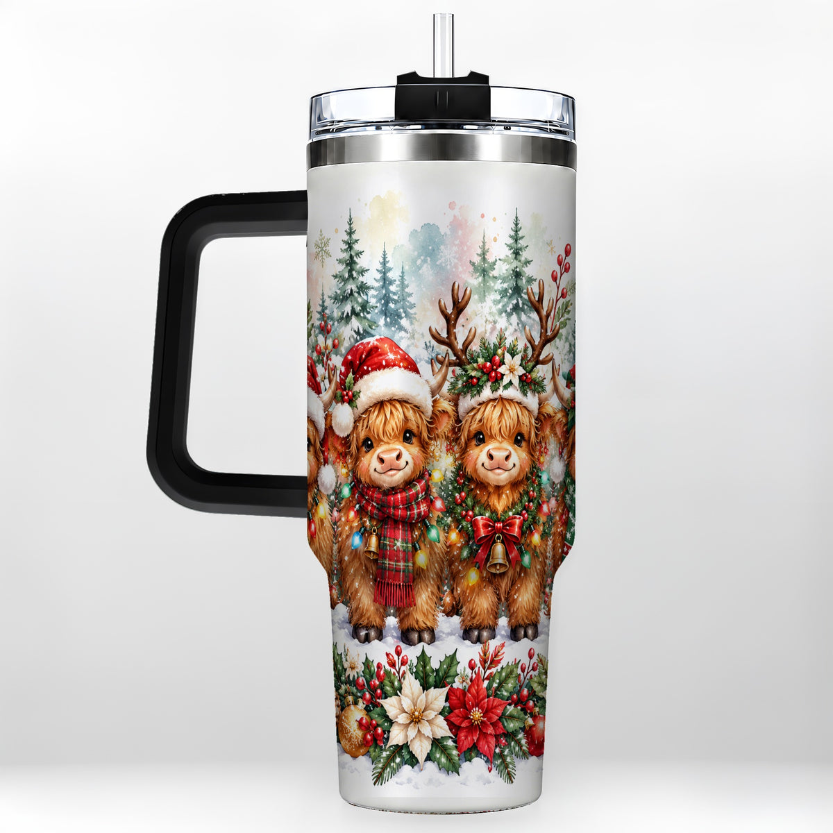#pl[40oz|Black] Watercolor Cow 40oz Tumbler, Christmas Tumbler, Stainless Steel Travel Cup